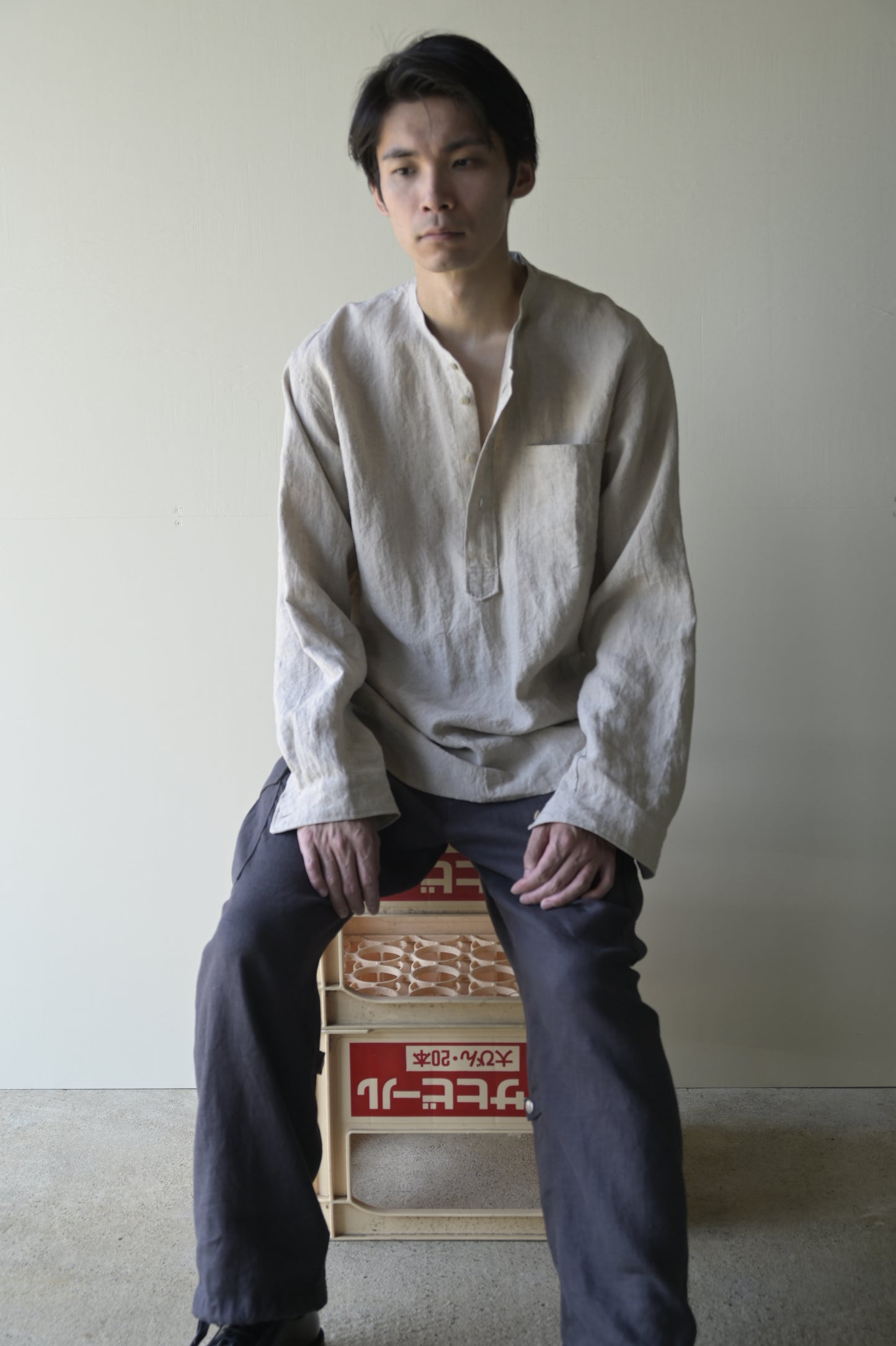"work" linen pullover shirt -men's- <color: Natural>