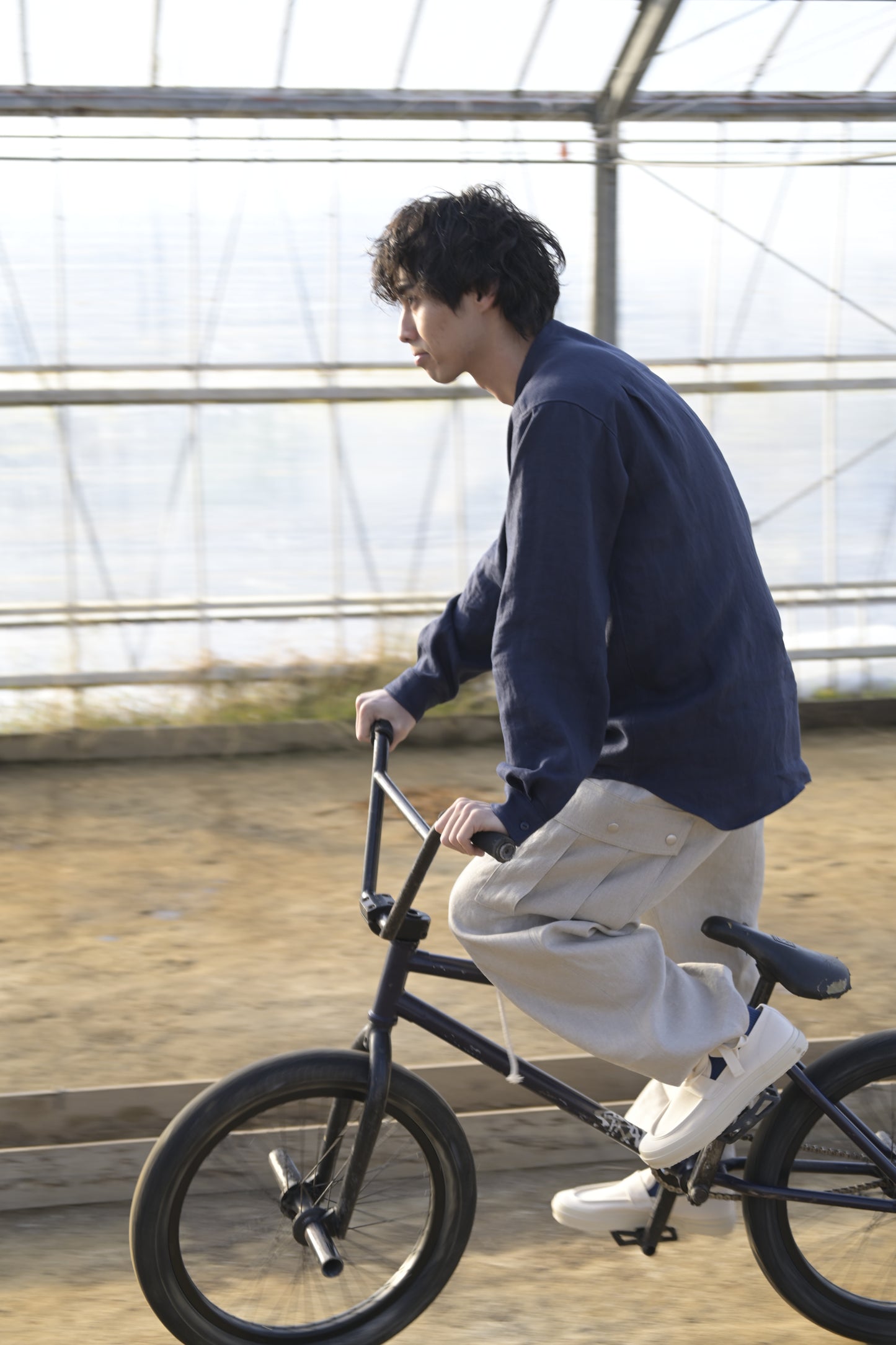 "work" linen cargo pants -men's- <color: Natural>