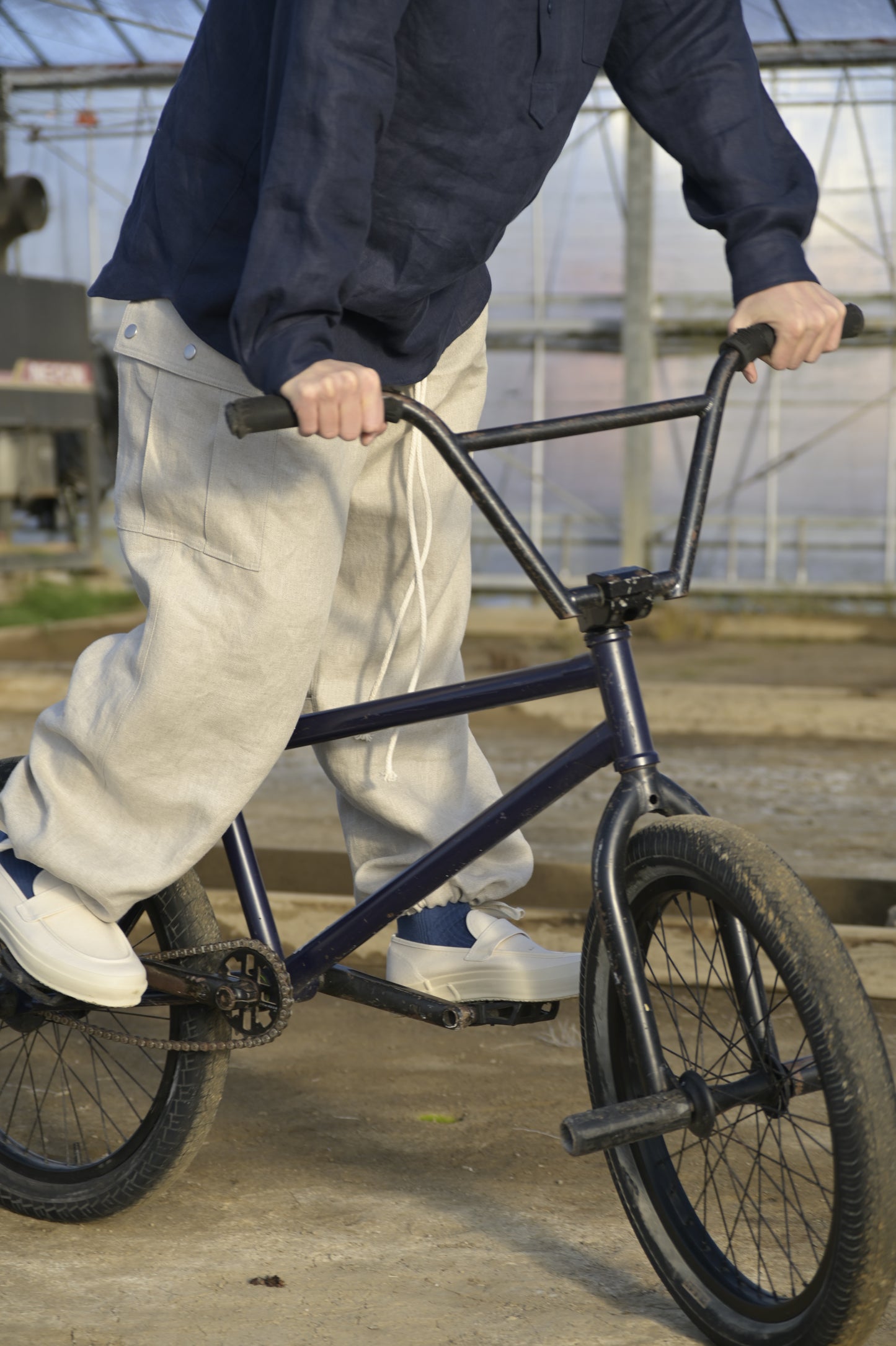 "work" linen cargo pants -men's- <color: Natural>