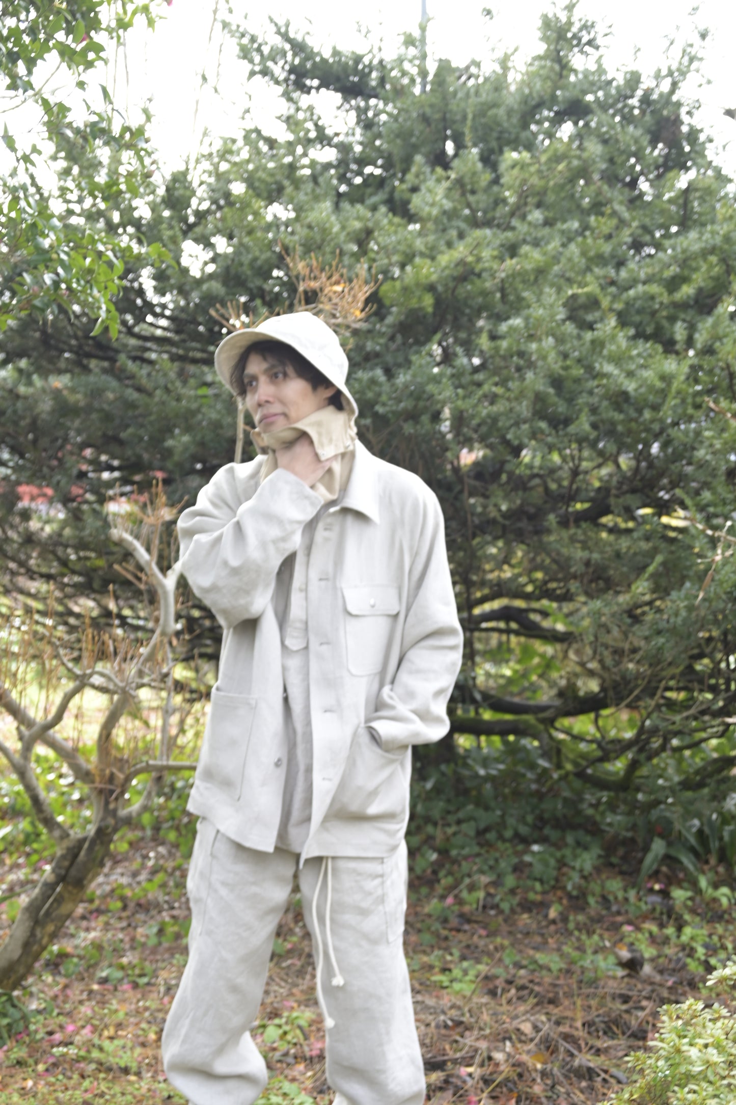 "work" linen jacket <color: Natural>