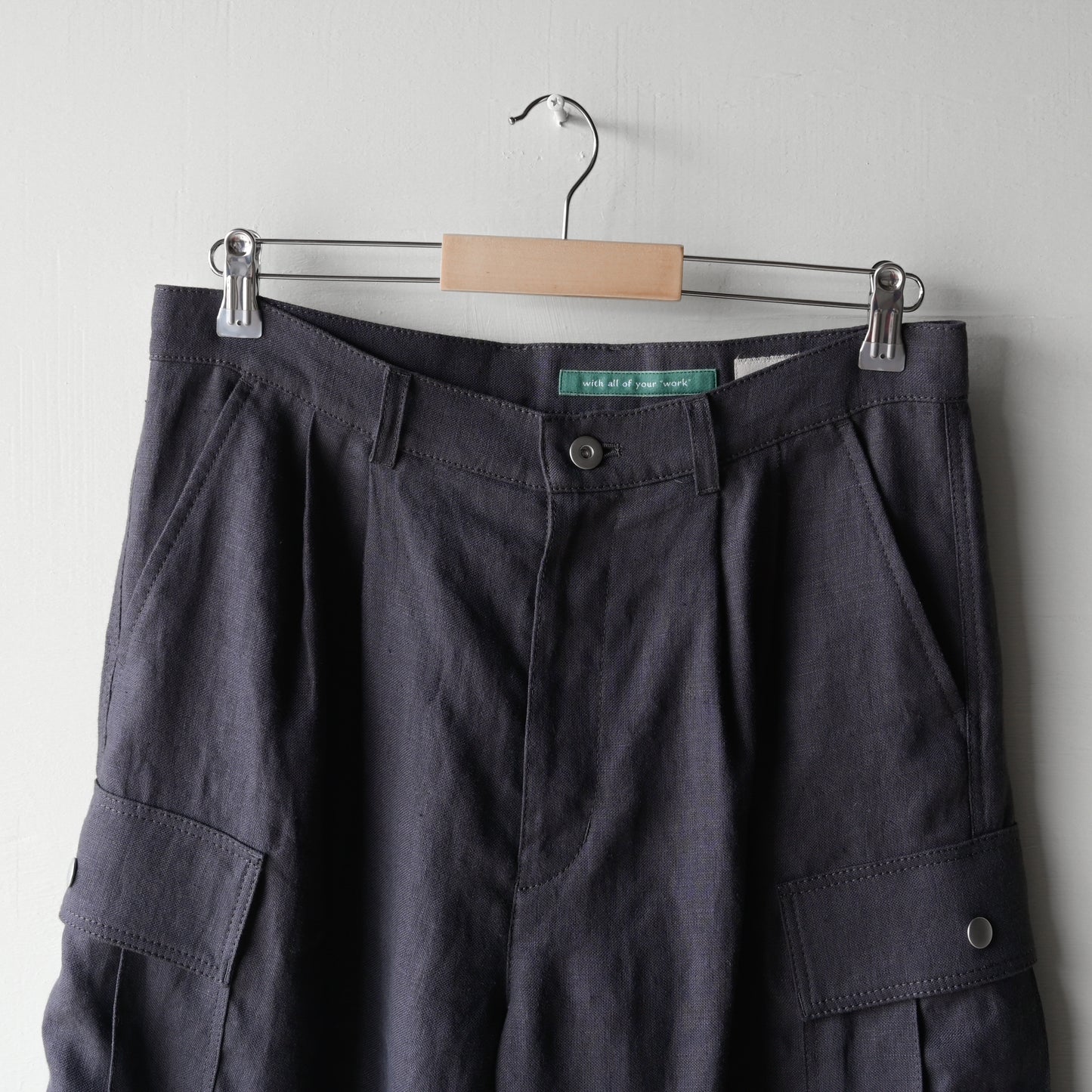 "work" linen cargo pants  -men's- <color: Charcoal>