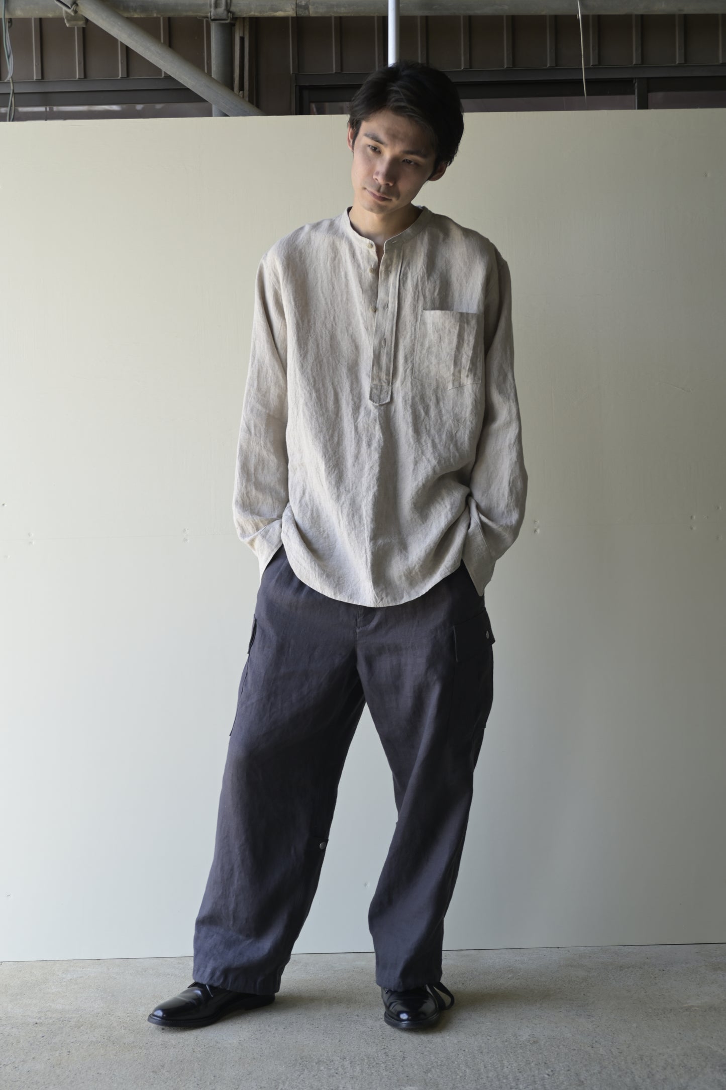 "work" linen pullover shirt  -men's- <color: Natural>