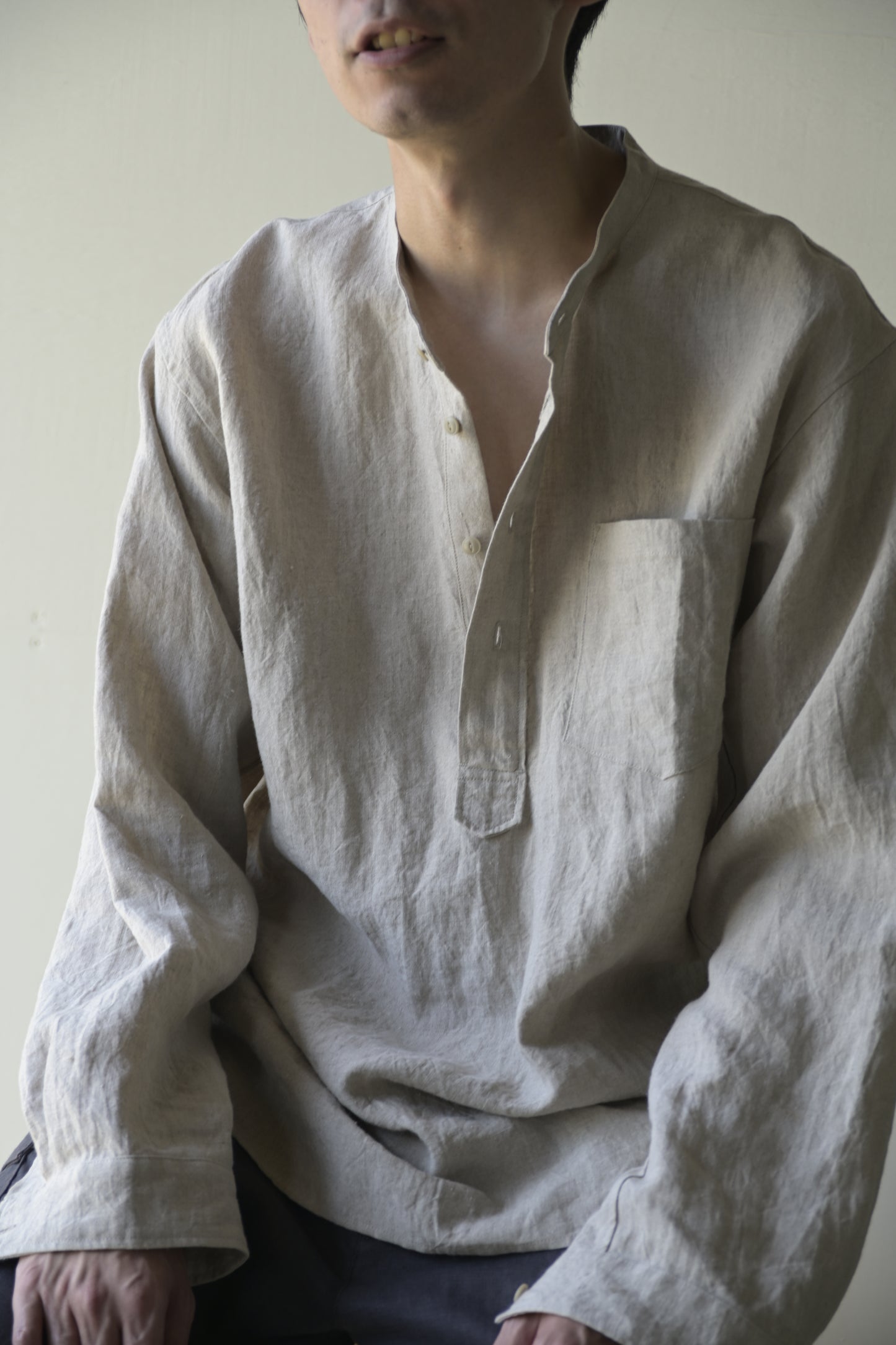 "work" linen pullover shirt  -men's- <color: Natural>