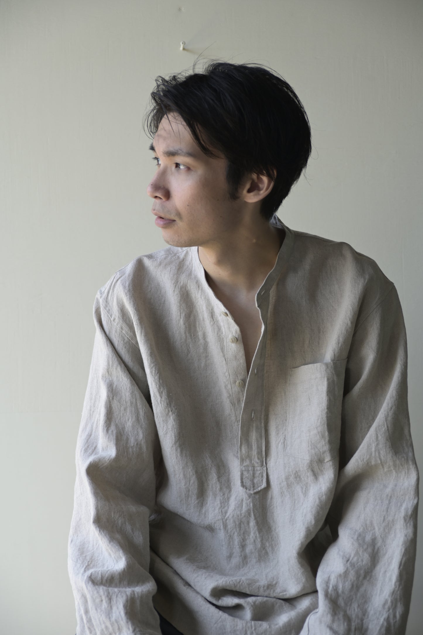 "work" linen pullover shirt  -men's- <color: Natural>