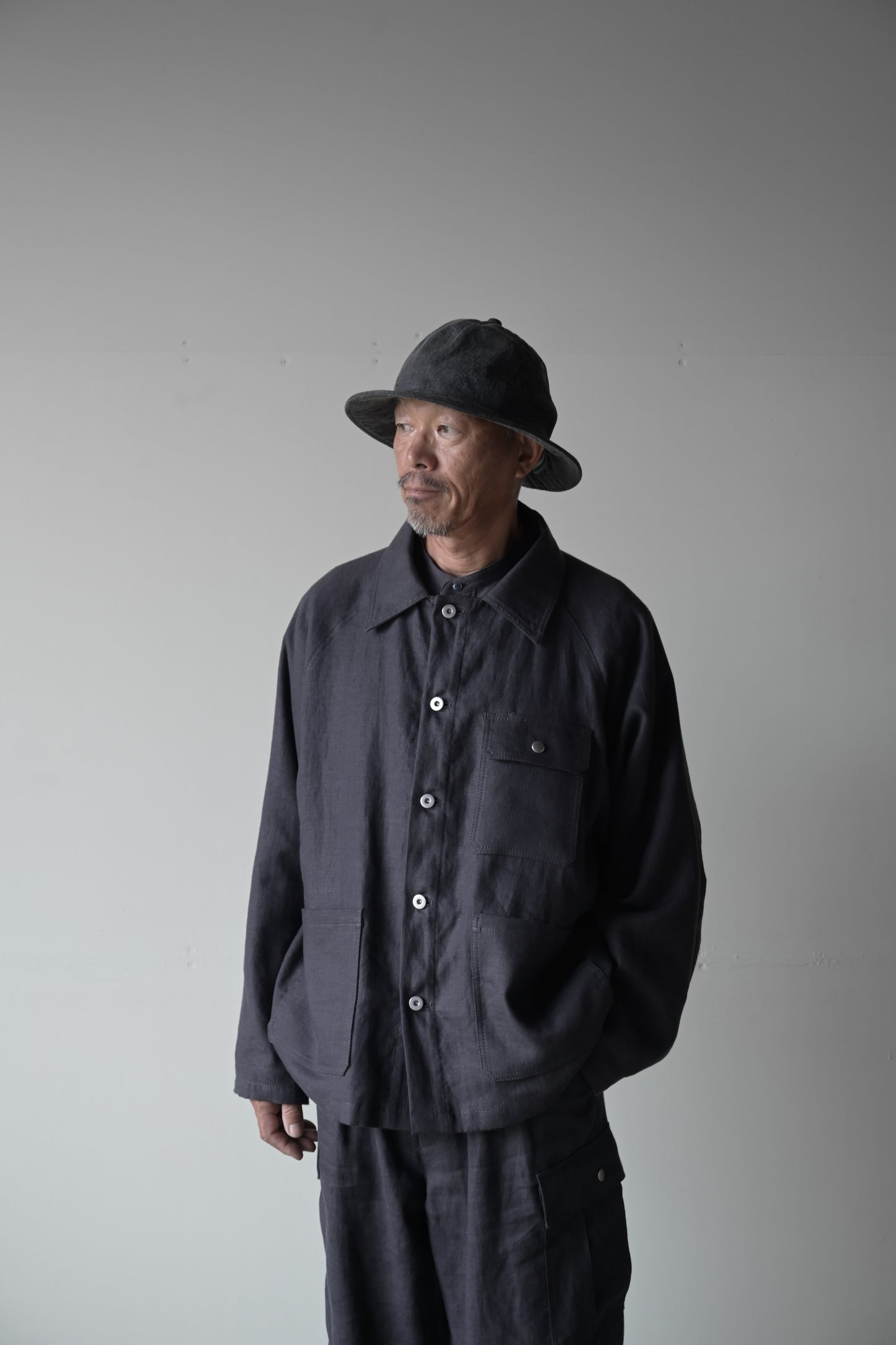 "work" linen jacket <color: Charcoal>