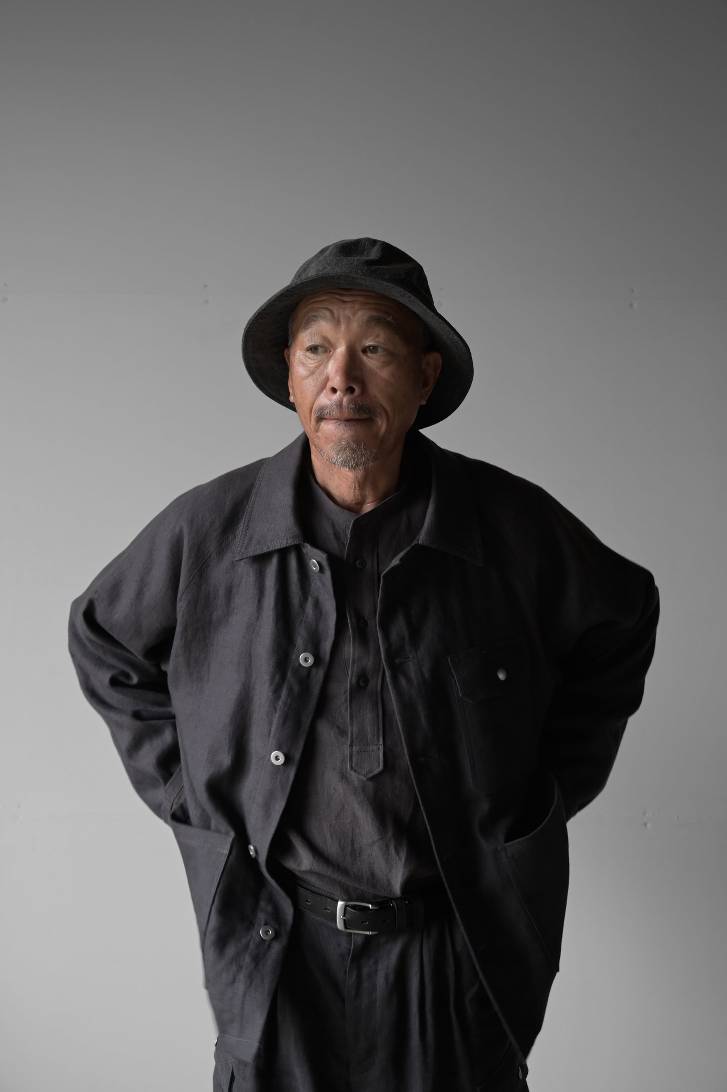 "work" linen jacket <color: Charcoal>