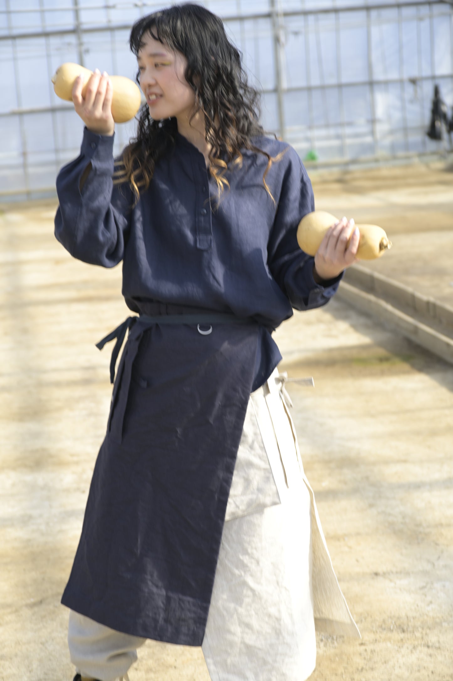 "work" harf apron <color: Natural>