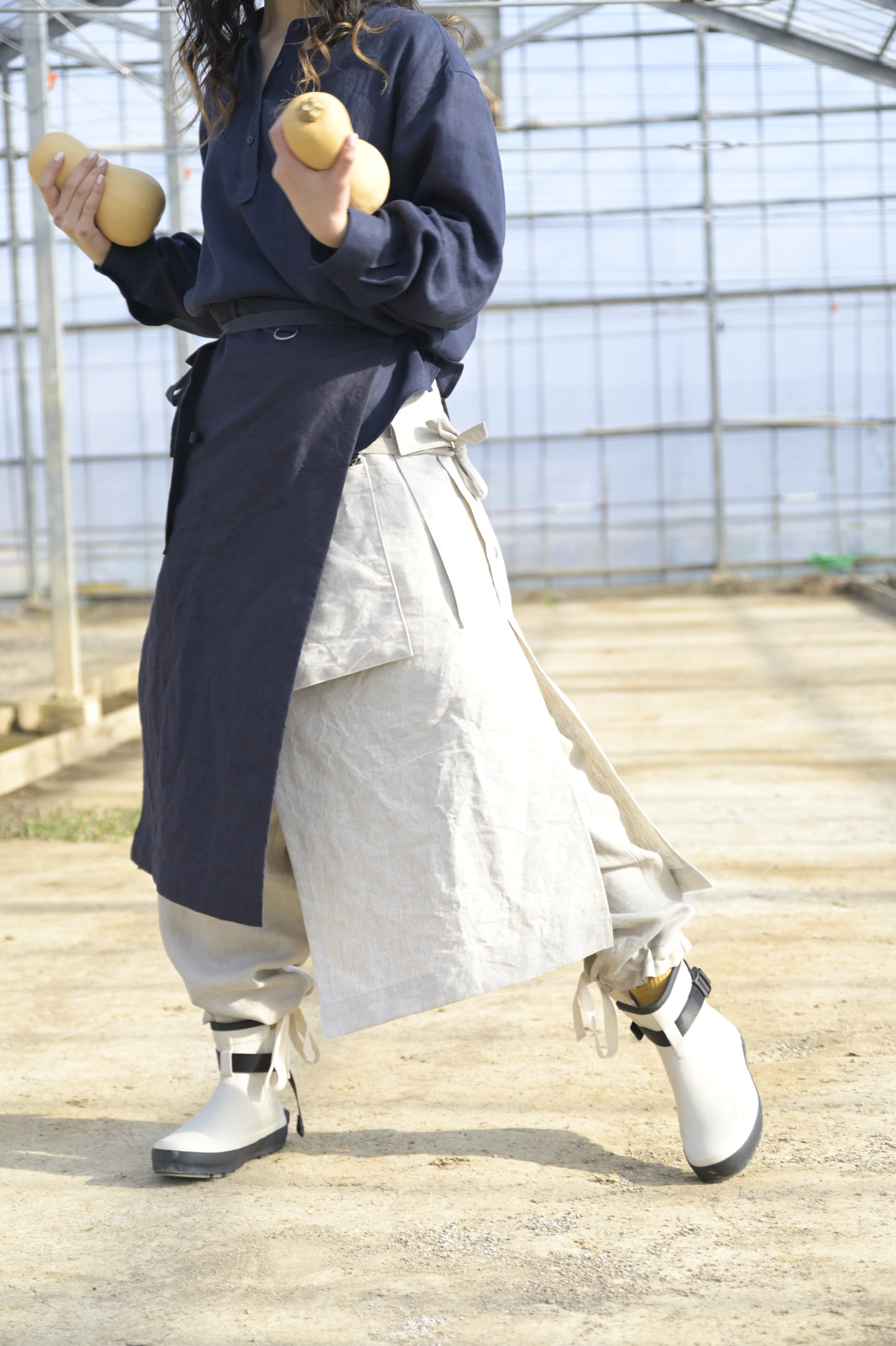 リネン和紙腰巻きエプロン