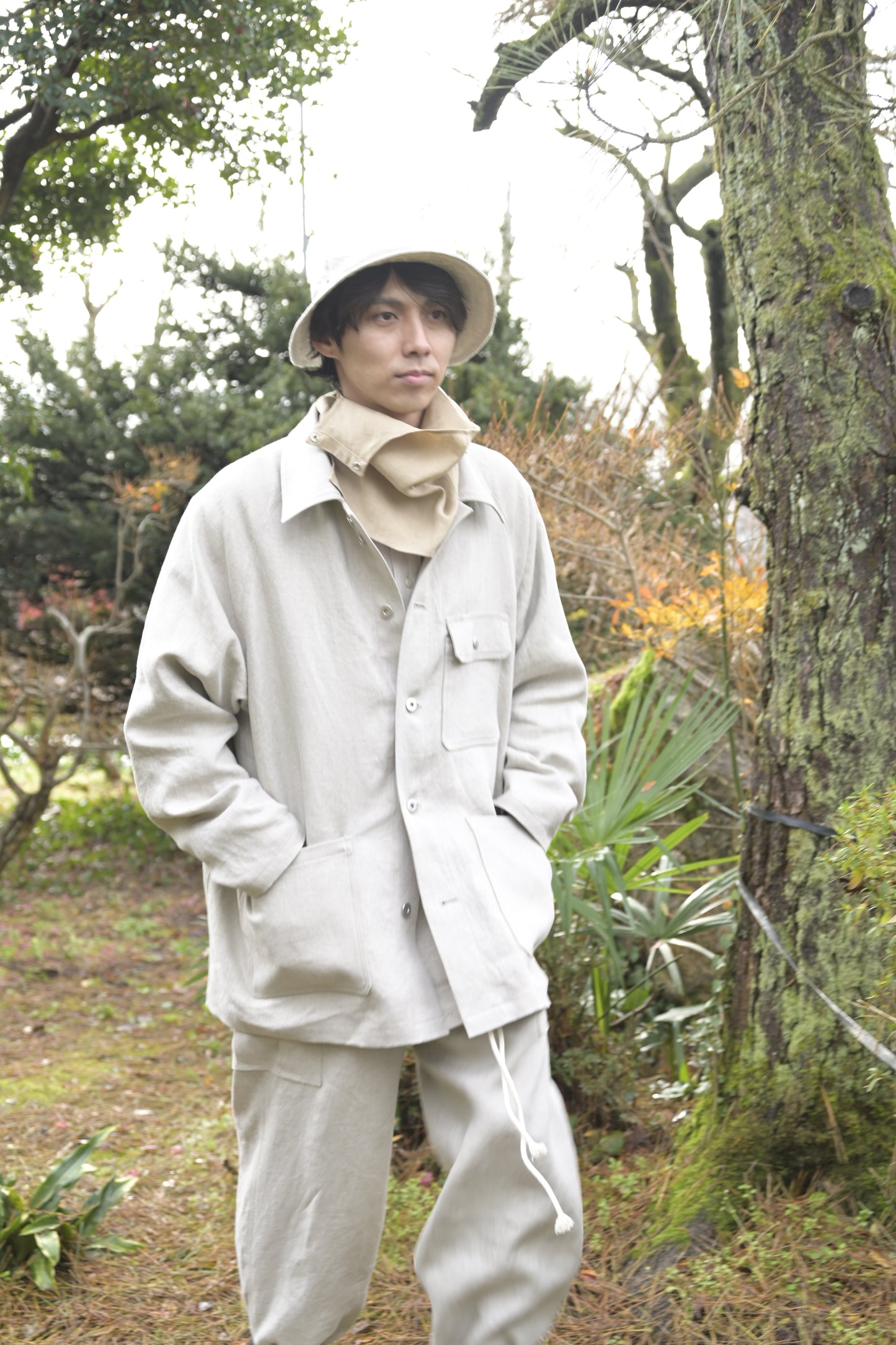 "work" linen jacket <color: Natural>